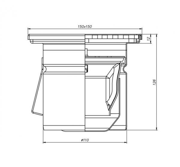 Edelstahl Hofablauf, Kellerablauf 15 x 15cm Ablauf DN 110 senkrecht